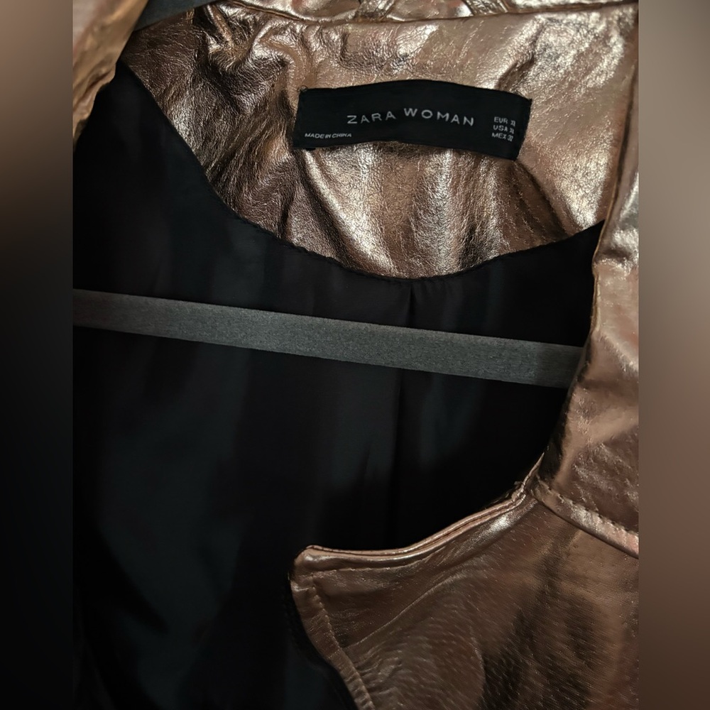 Zara Metallic Rose Gold Leather Moto Jacket XL - Picture 9 of 10